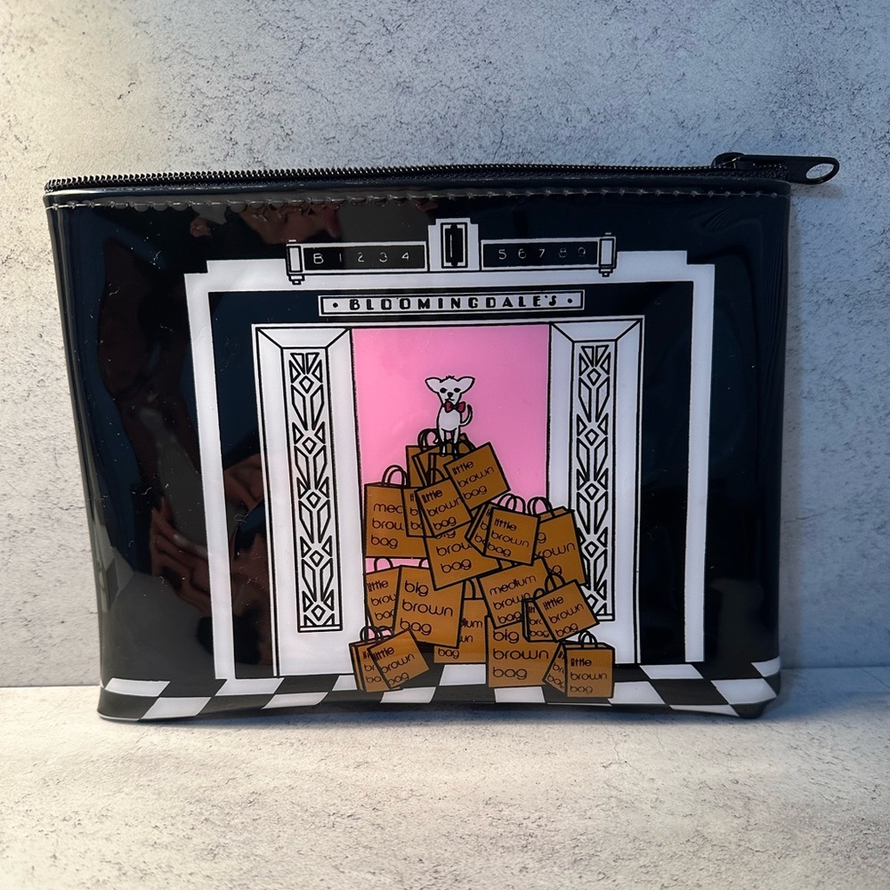 Bloomingdale's Black Pink Shopper Pouch with Brown Bag Print